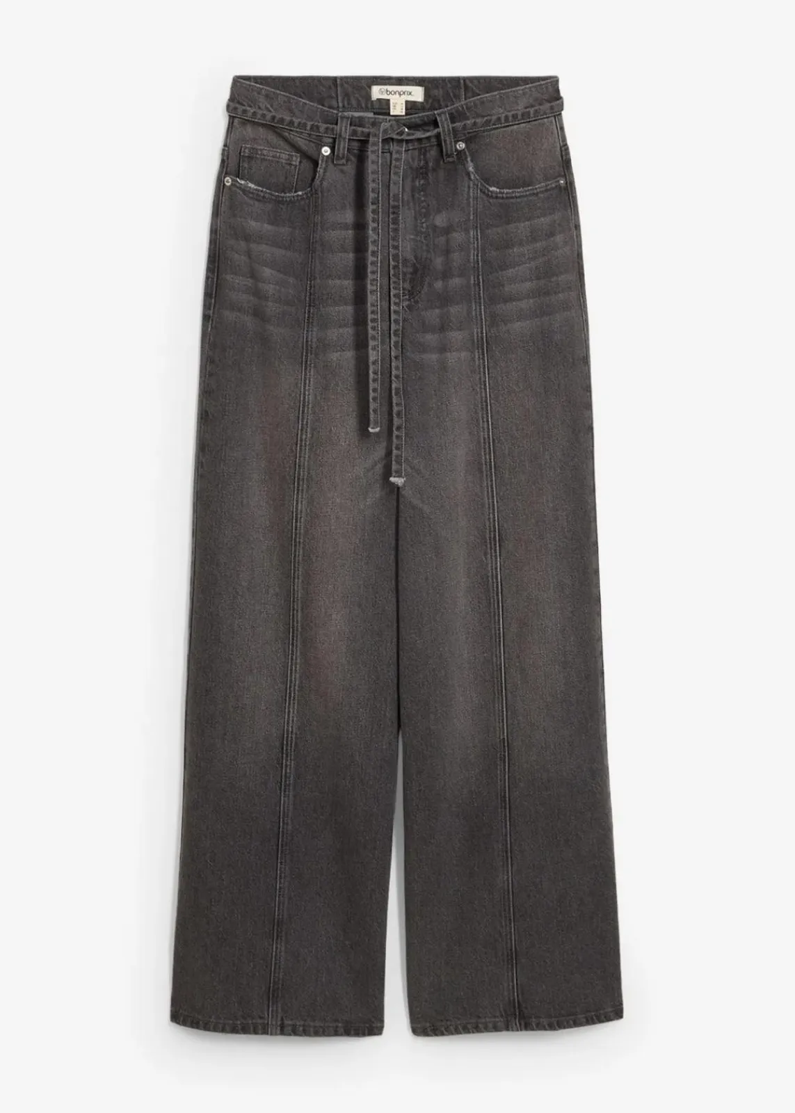 bonprix Jeans|Bekleidung·Shirts & Tops^Wide-Leg-Jeans High Waist grau denim used