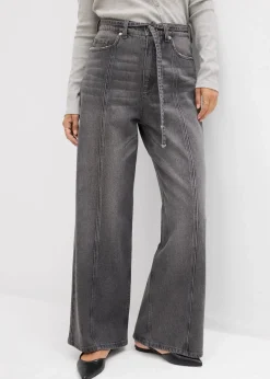 bonprix Jeans|Bekleidung·Shirts & Tops^Wide-Leg-Jeans High Waist grau denim used