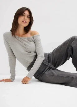 bonprix Jeans|Bekleidung·Shirts & Tops^Wide-Leg-Jeans High Waist grau denim used