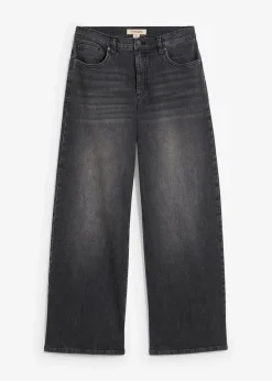 bonprix Kurzgrößen|Jeans^Wide-Leg-Jeans, High Waist schwarz denim used