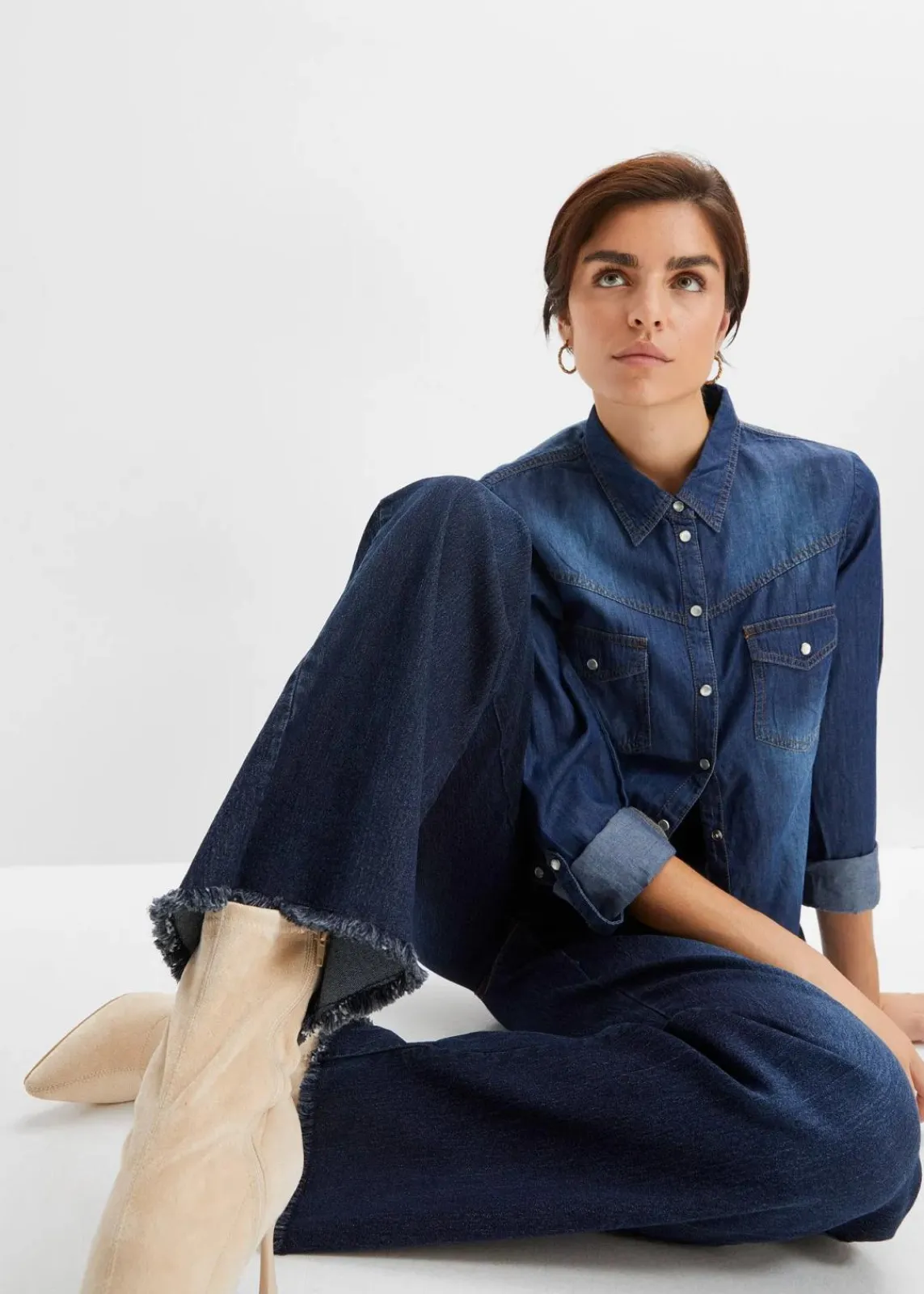 bonprix Bekleidung·Shirts & Tops|Jeans^Wide-Leg-Jeans, High Waist nachtblau denim