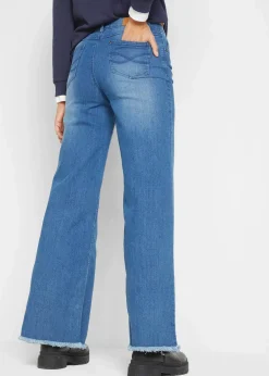 bonprix Bekleidung·Shirts & Tops|Jeans^Wide-Leg-Jeans High Waist blau denim used