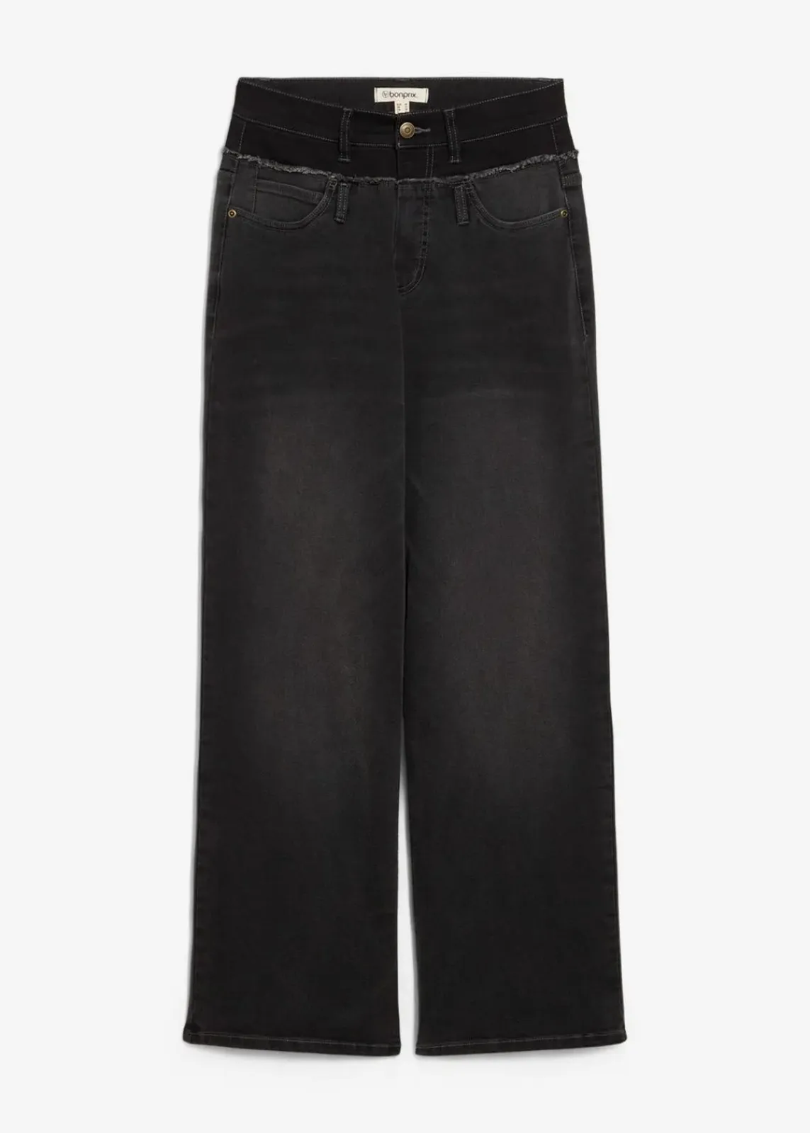 bonprix Bekleidung·Shirts & Tops|Jeans^Wide-Leg-Jeans High Waist dunkelgrau denim used