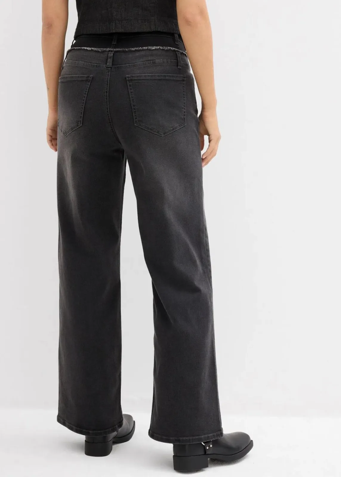 bonprix Bekleidung·Shirts & Tops|Jeans^Wide-Leg-Jeans High Waist dunkelgrau denim used