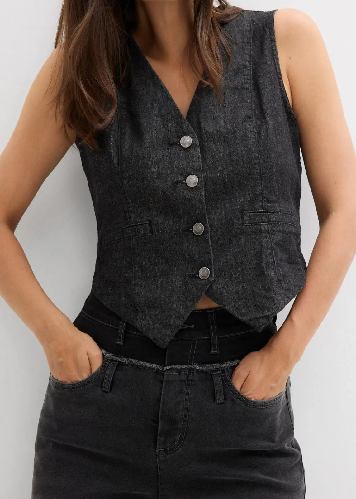 bonprix Bekleidung·Shirts & Tops|Jeans^Wide-Leg-Jeans High Waist dunkelgrau denim used