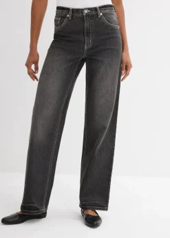 bonprix Jeans|Bekleidung·Shirts & Tops^Wide-Leg-Jeans High Waist schwarz denim used