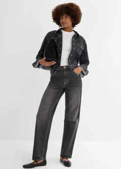 bonprix Jeans|Bekleidung·Shirts & Tops^Wide-Leg-Jeans High Waist schwarz denim used