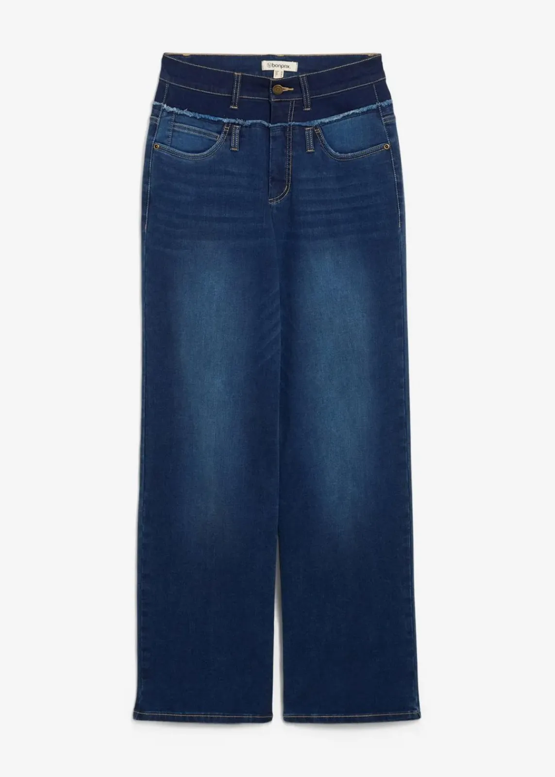 bonprix Jeans|Bekleidung·Shirts & Tops^Wide-Leg-Jeans High Waist dunkelblau denim used