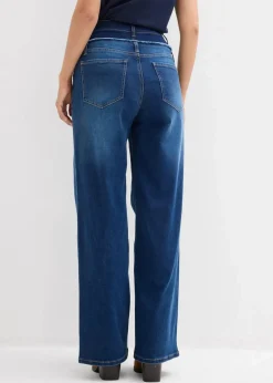 bonprix Jeans|Bekleidung·Shirts & Tops^Wide-Leg-Jeans High Waist dunkelblau denim used