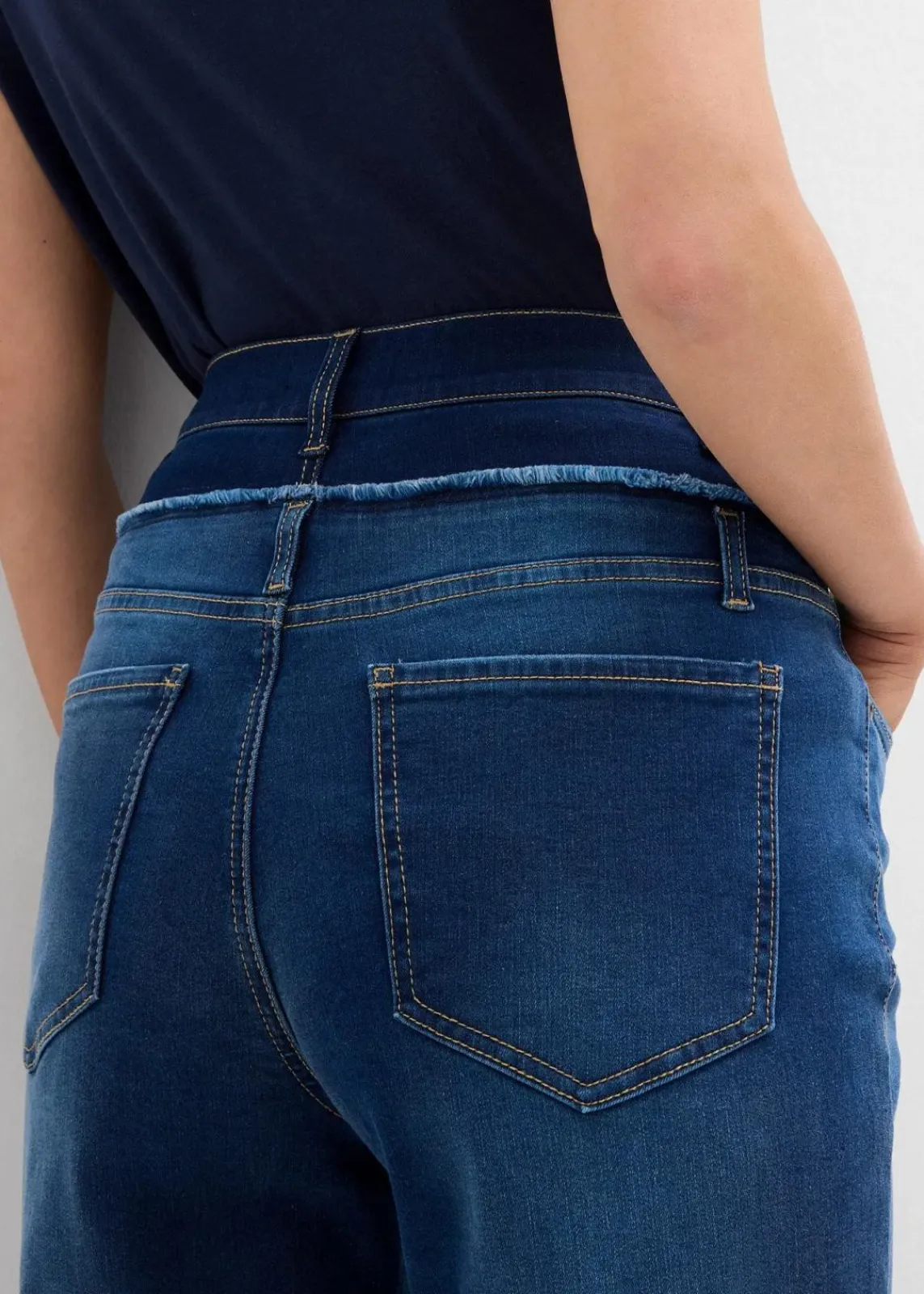 bonprix Jeans|Bekleidung·Shirts & Tops^Wide-Leg-Jeans High Waist dunkelblau denim used