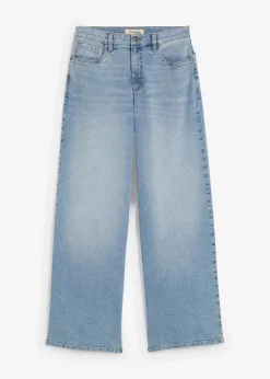 bonprix Kurzgrößen|Bekleidung·Shirts & Tops^Wide-Leg-Jeans, High Waist hellblau denim used