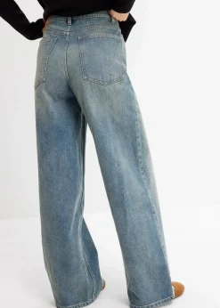 bonprix Jeans|Bekleidung·Shirts & Tops^Wide-Leg-Jeans High Waist hellblau denim used