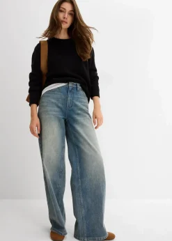 bonprix Jeans|Bekleidung·Shirts & Tops^Wide-Leg-Jeans High Waist hellblau denim used