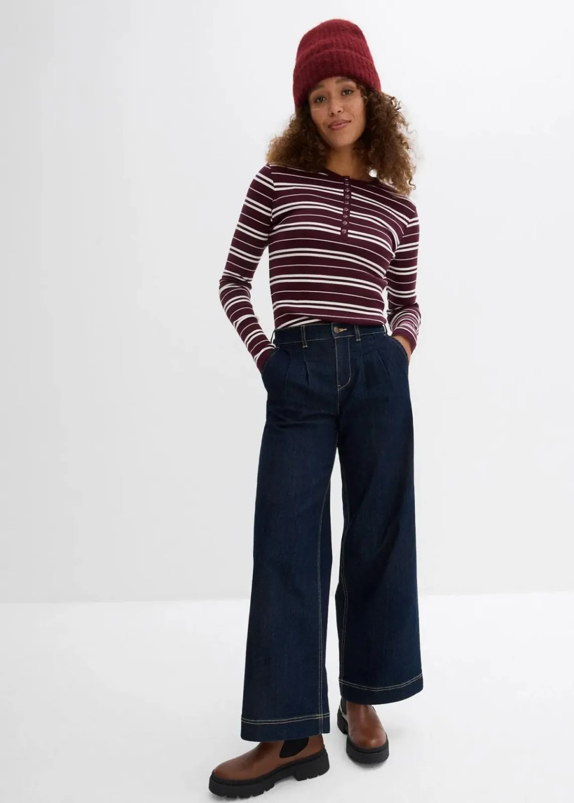 bonprix Bekleidung·Shirts & Tops|Jeans^Wide-Leg-Jeans High Waist, Bequembund dunkelblau denim