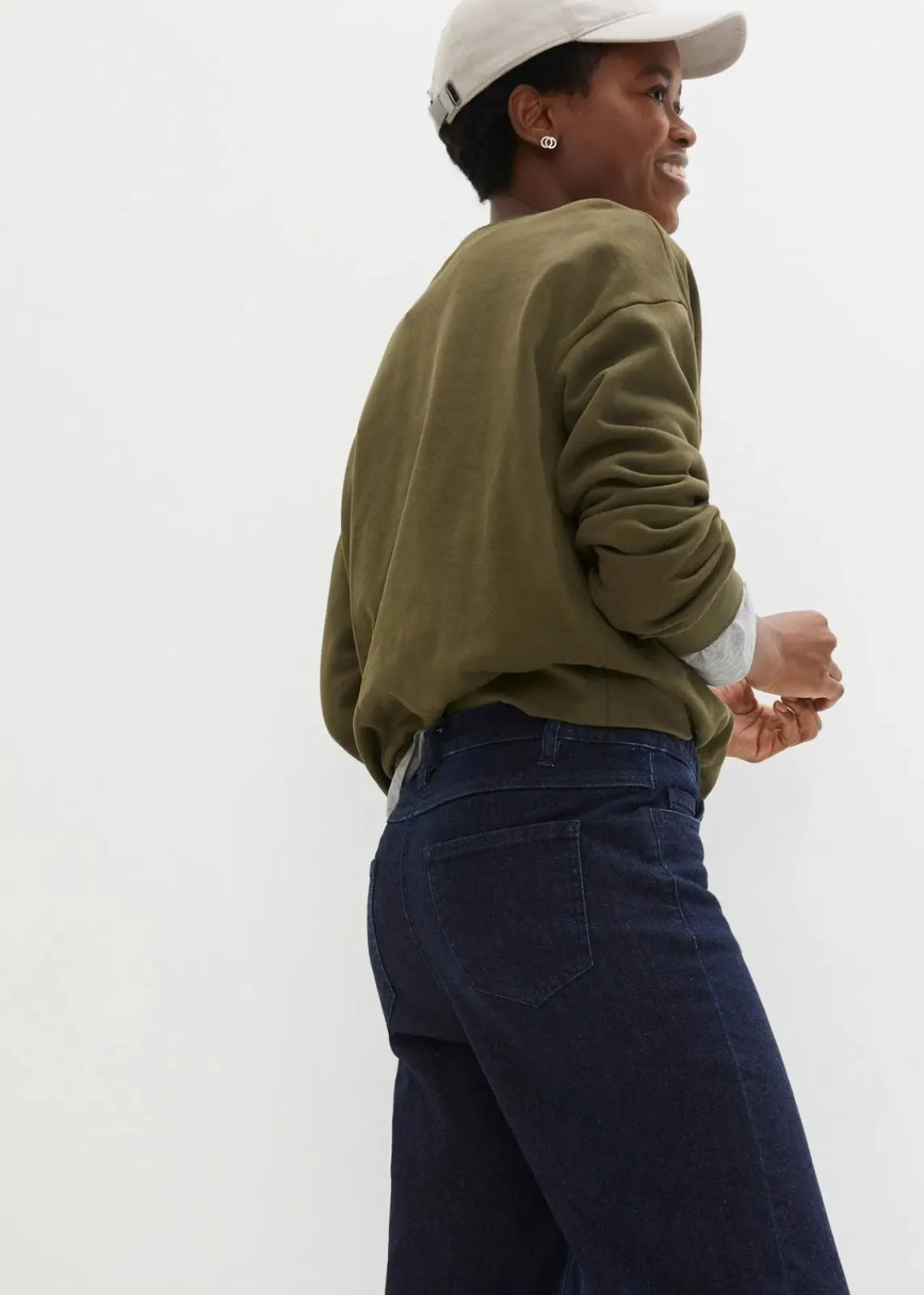 bonprix Kurzgrößen|Bekleidung·Shirts & Tops^Wide-Leg-Jeans High Waist, Bequembund nachtblau denim