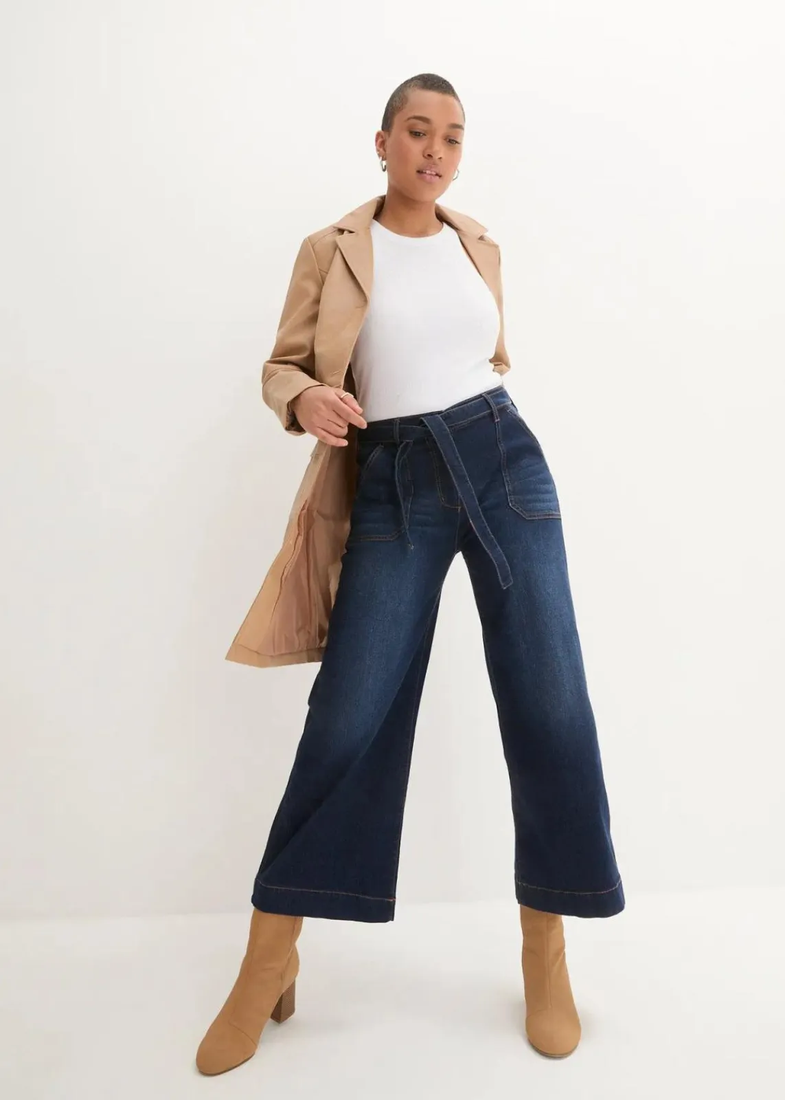 bonprix Bekleidung·Shirts & Tops|Jeans^Wide-Leg-Jeans High Waist, Bequembund cropped nachtblau denim