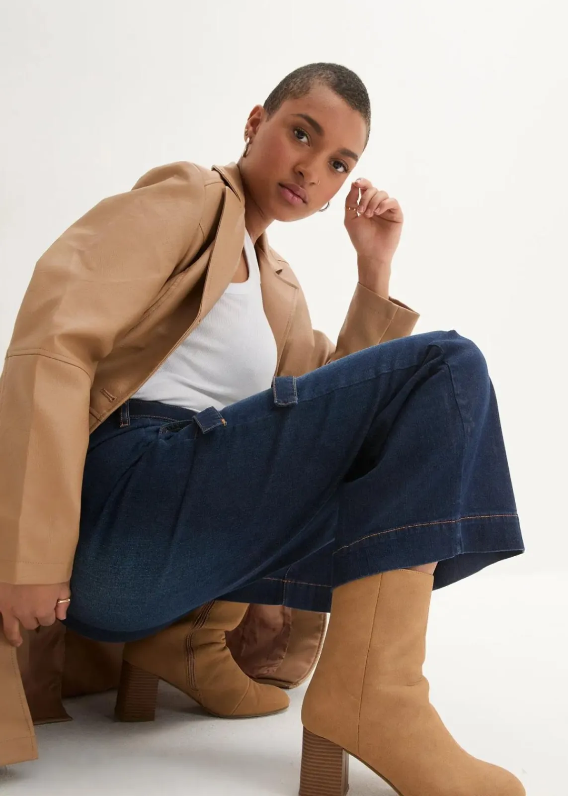 bonprix Bekleidung·Shirts & Tops|Jeans^Wide-Leg-Jeans High Waist, Bequembund cropped nachtblau denim