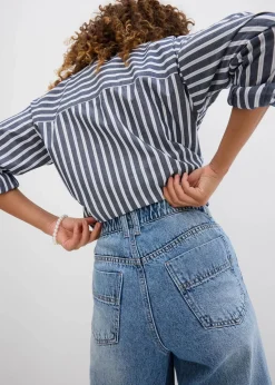 bonprix Jeans^Wide-Leg-Jeans High Waist, cropped hellblau denim used