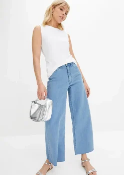 bonprix Jeans|Bekleidung·Shirts & Tops^Wide-Leg-Jeans, High Waist, cropped hellblau denim used