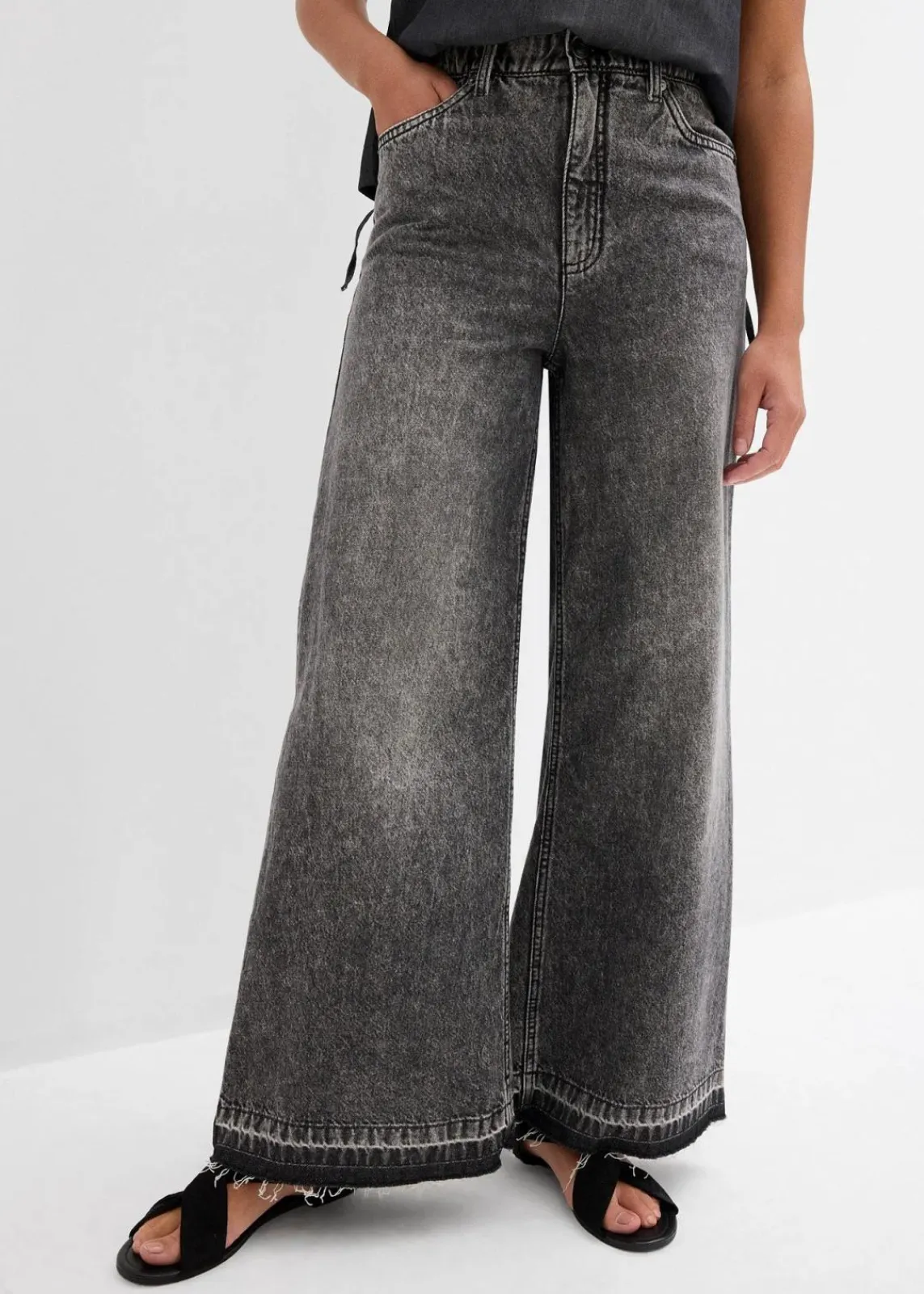 bonprix Jeans^Wide-Leg-Jeans High Waist, cropped dunkelgrau denim used