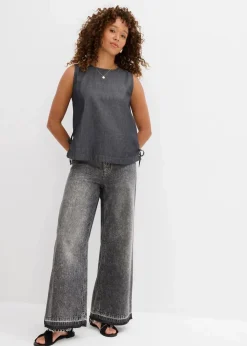 bonprix Jeans^Wide-Leg-Jeans High Waist, cropped dunkelgrau denim used
