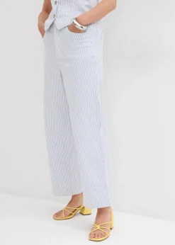bonprix Bekleidung·Shirts & Tops|Jeans^Wide-Leg-Jeans High Waist, cropped weiß gestreift