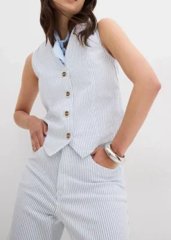 bonprix Bekleidung·Shirts & Tops|Jeans^Wide-Leg-Jeans High Waist, cropped weiß gestreift