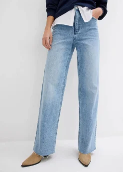 bonprix Kurzgrößen|Bekleidung·Shirts & Tops^Wide-Leg-Jeans, High Waist, full Length eisblau denim used