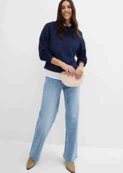 bonprix Kurzgrößen|Bekleidung·Shirts & Tops^Wide-Leg-Jeans, High Waist, full Length eisblau denim used