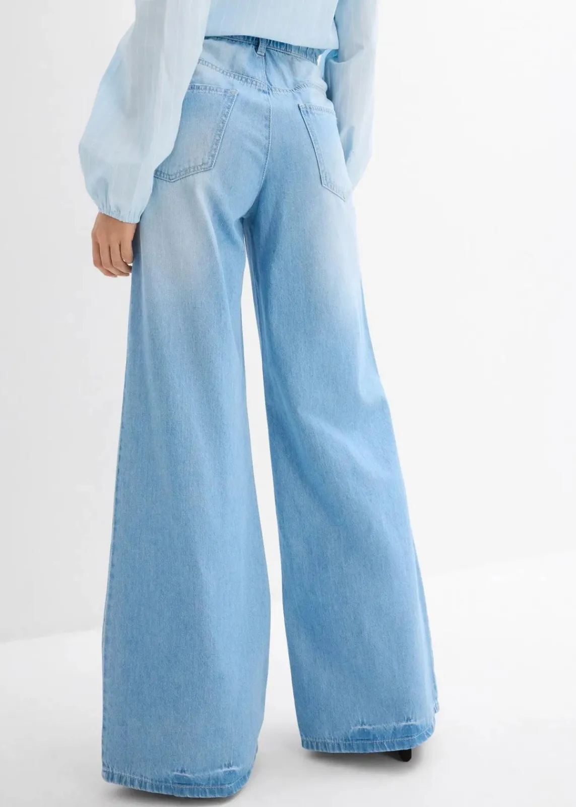 bonprix Jeans|Kurzgrößen^Wide-Leg-Jeans, High Waist, Full Length Bequembund hellblau denim used