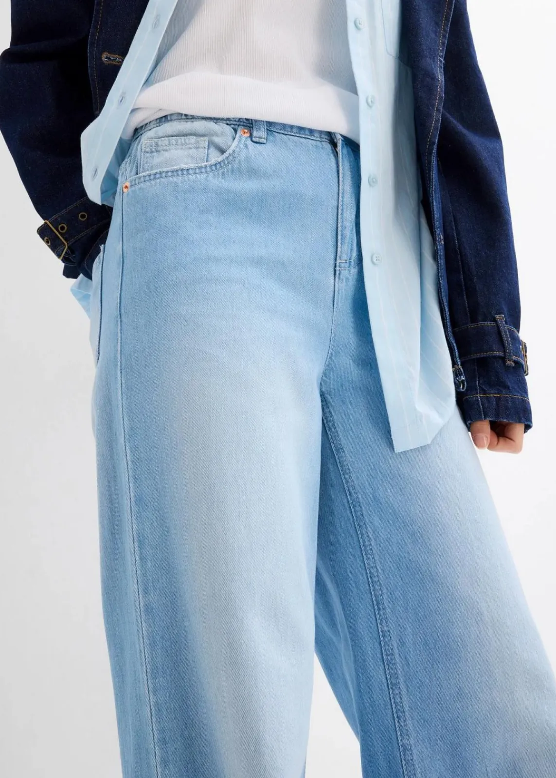 bonprix Jeans|Kurzgrößen^Wide-Leg-Jeans, High Waist, Full Length Bequembund hellblau denim used