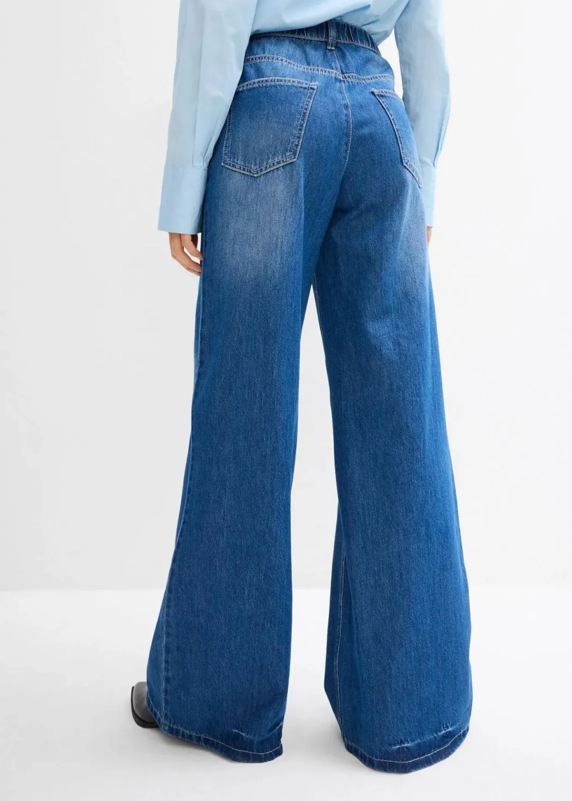 bonprix Kurzgrößen|Bekleidung·Shirts & Tops^Wide-Leg-Jeans, High Waist, Full Length Bequembund blau denim used