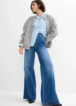 bonprix Jeans|Kurzgrößen^Wide-Leg-Jeans, High Waist, Full Length Bequembund blau denim used