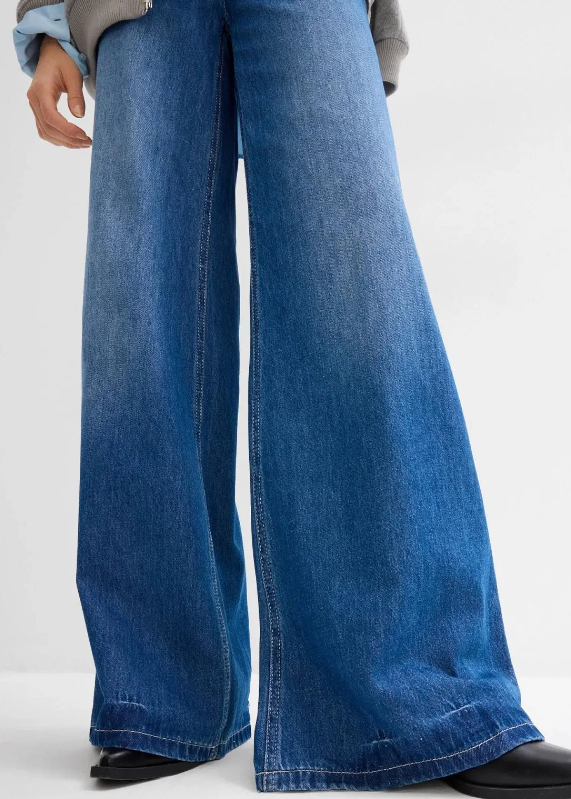 bonprix Jeans|Kurzgrößen^Wide-Leg-Jeans, High Waist, Full Length Bequembund blau denim used