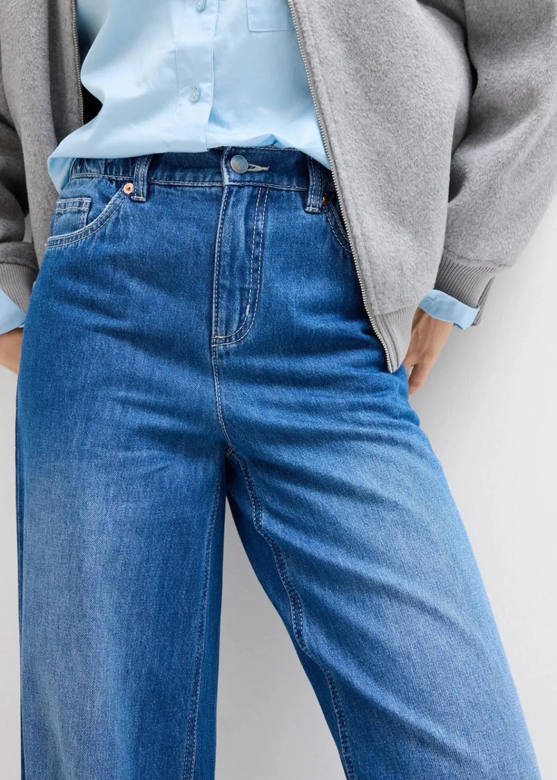 bonprix Jeans|Kurzgrößen^Wide-Leg-Jeans, High Waist, Full Length Bequembund blau denim used