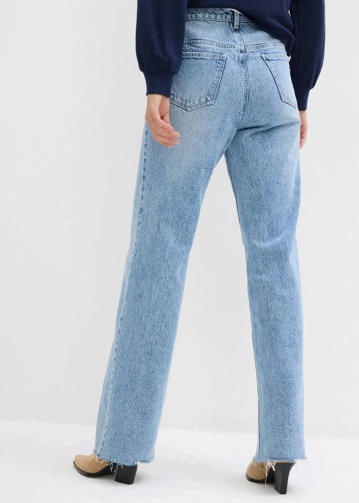 bonprix Jeans|Kurzgrößen^Wide-Leg-Jeans, High Waist, full Length eisblau denim used