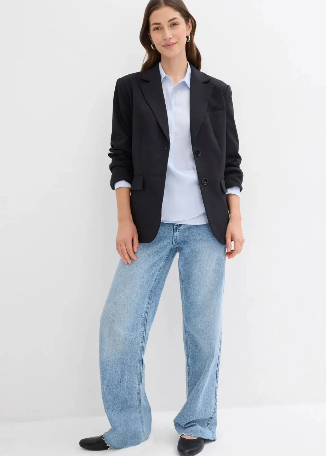 bonprix Jeans|Kurzgrößen^Wide-Leg-Jeans, High Waist, full Length eisblau denim used