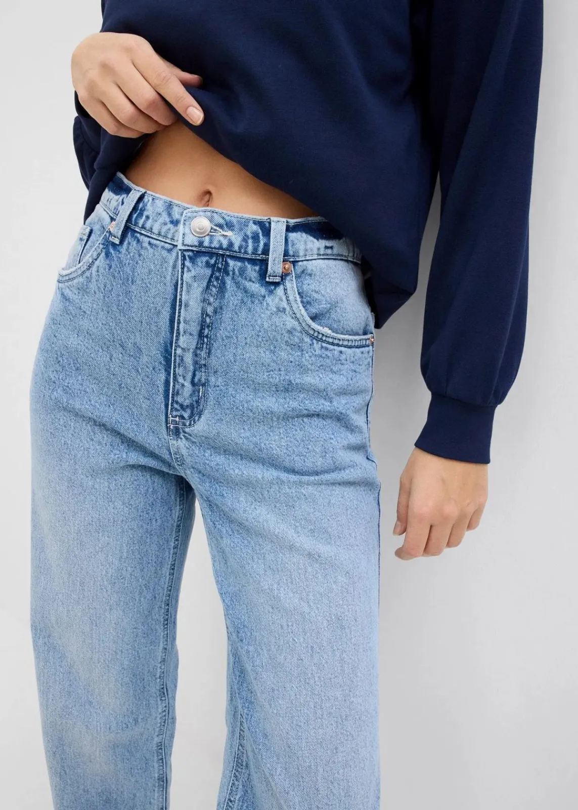 bonprix Jeans|Kurzgrößen^Wide-Leg-Jeans, High Waist, full Length eisblau denim used