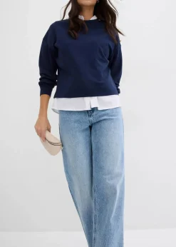 bonprix Jeans|Kurzgrößen^Wide-Leg-Jeans, High Waist, full Length eisblau denim used