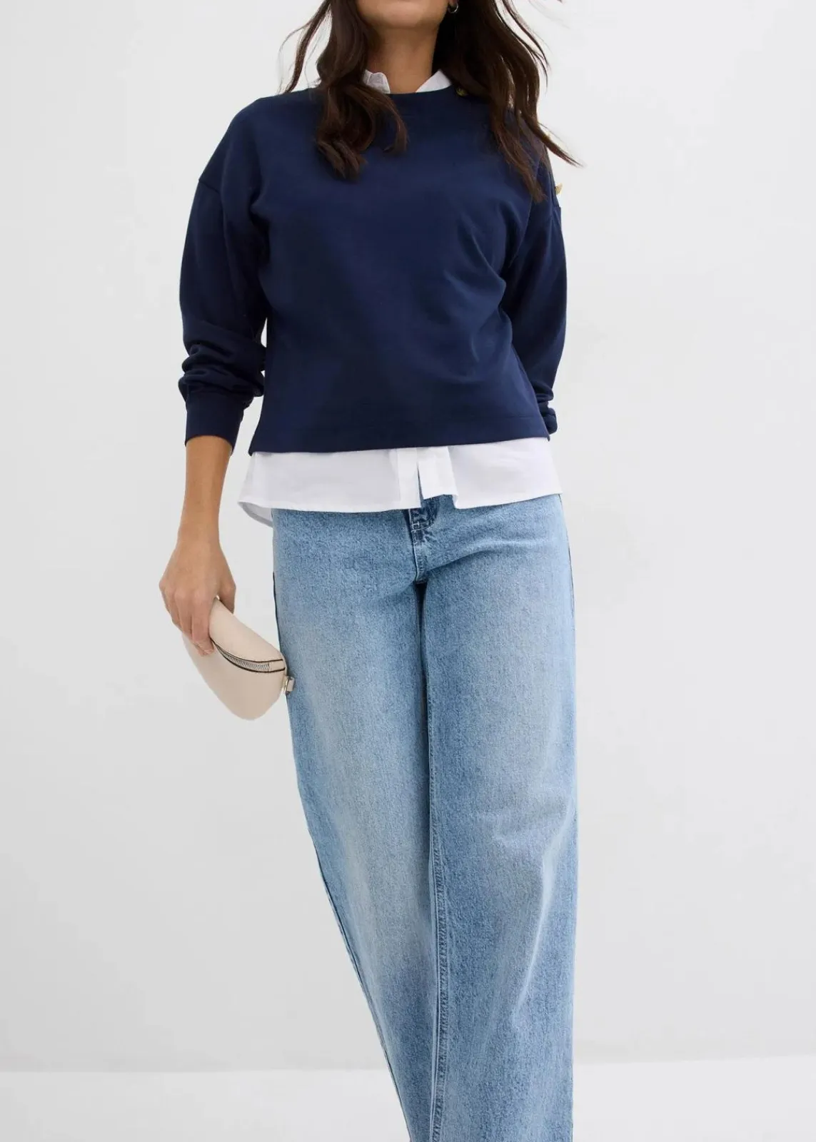 bonprix Jeans|Kurzgrößen^Wide-Leg-Jeans, High Waist, full Length eisblau denim used