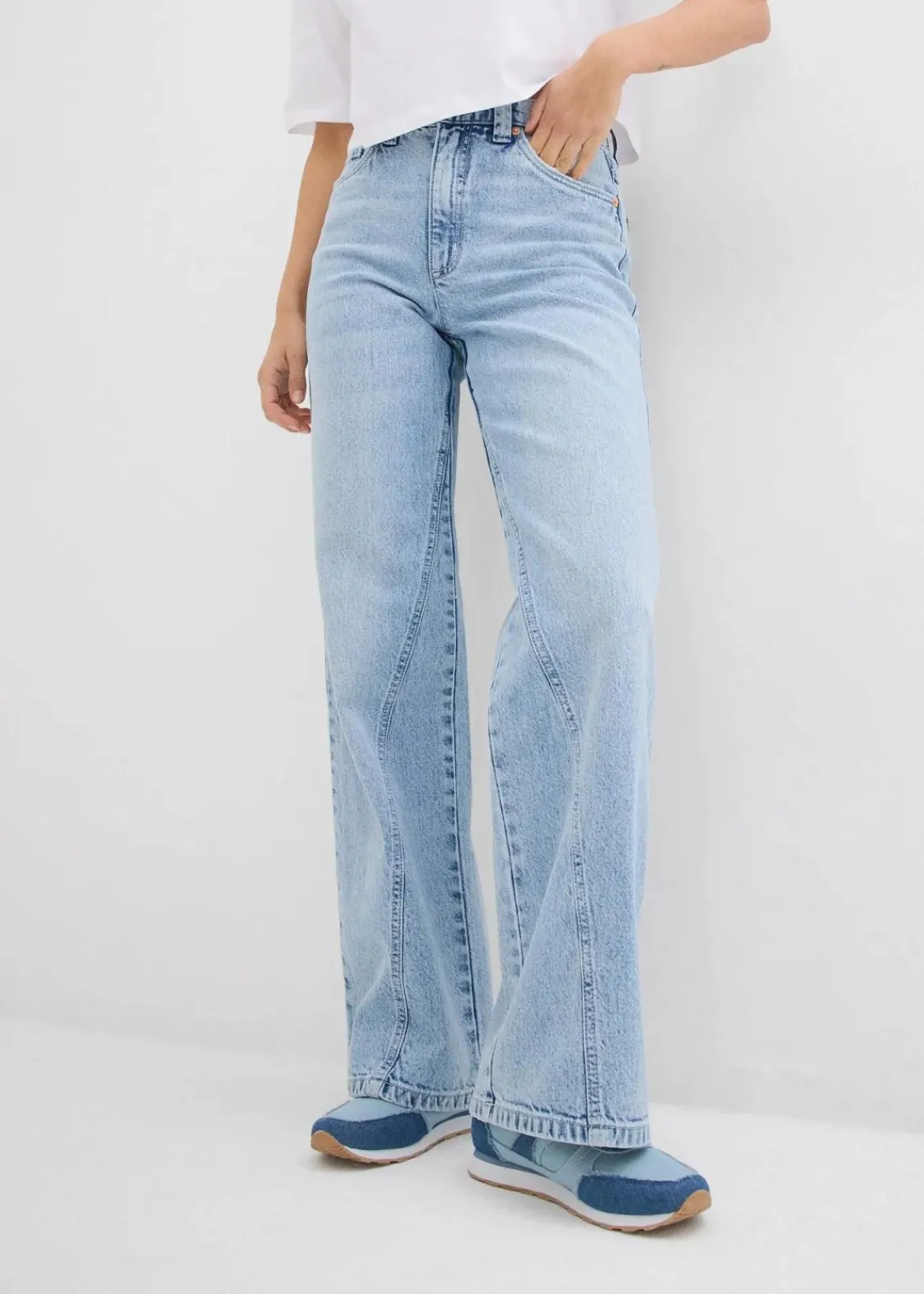 bonprix Bekleidung·Shirts & Tops|Jeans^Wide-Leg-Jeans High Waist, Low Stretch eisblau denim used