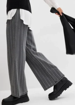 bonprix Bekleidung·Shirts & Tops|Jeans^Wide-Leg-Jeans High Waist mit Destroyed Effekten grau denim used