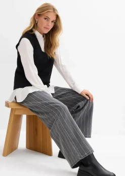 bonprix Bekleidung·Shirts & Tops|Jeans^Wide-Leg-Jeans High Waist mit Destroyed Effekten grau denim used