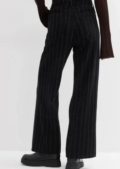 bonprix Jeans|Bekleidung·Shirts & Tops^Wide-Leg-Jeans High Waist mit Destroyed Effekten schwarz denim used