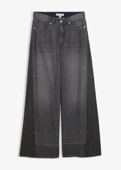 bonprix Bekleidung·Shirts & Tops|Jeans^Wide-Leg-Jeans High Waist mit Einsatz dunkelgrau denim used