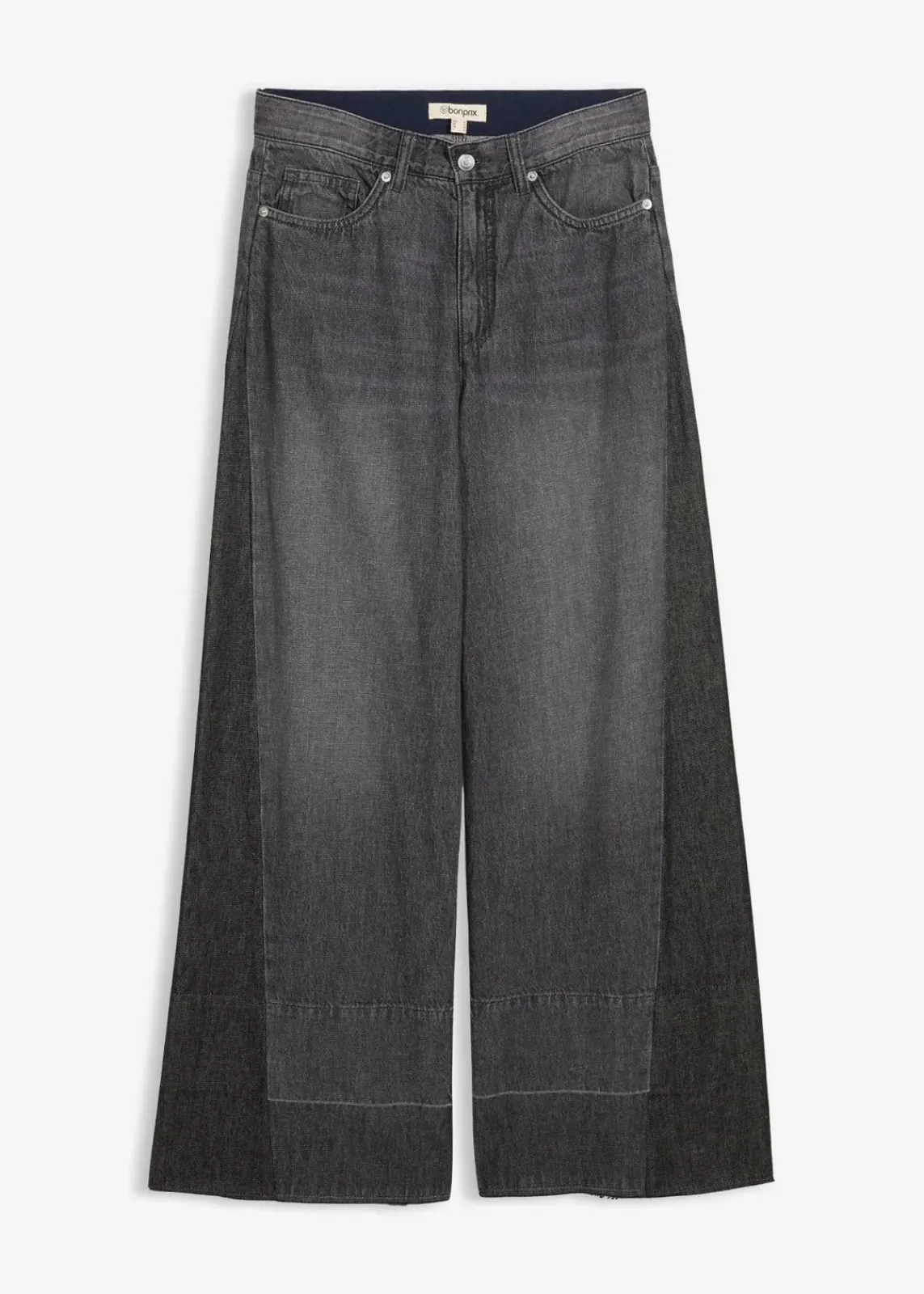 bonprix Bekleidung·Shirts & Tops|Jeans^Wide-Leg-Jeans High Waist mit Einsatz dunkelgrau denim used