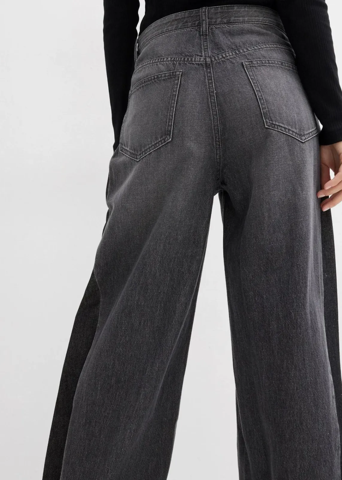 bonprix Bekleidung·Shirts & Tops|Jeans^Wide-Leg-Jeans High Waist mit Einsatz dunkelgrau denim used
