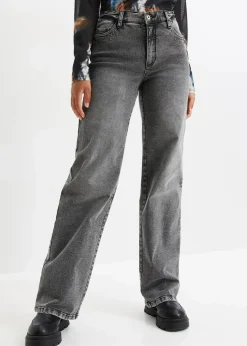 bonprix Jeans^Wide-Leg-Jeans, High Waist mit Nietenbesatz grau denim