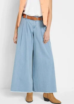 bonprix Jeans|Bekleidung·Shirts & Tops^Wide-Leg-Jeans, Hosenrock hellblau denim