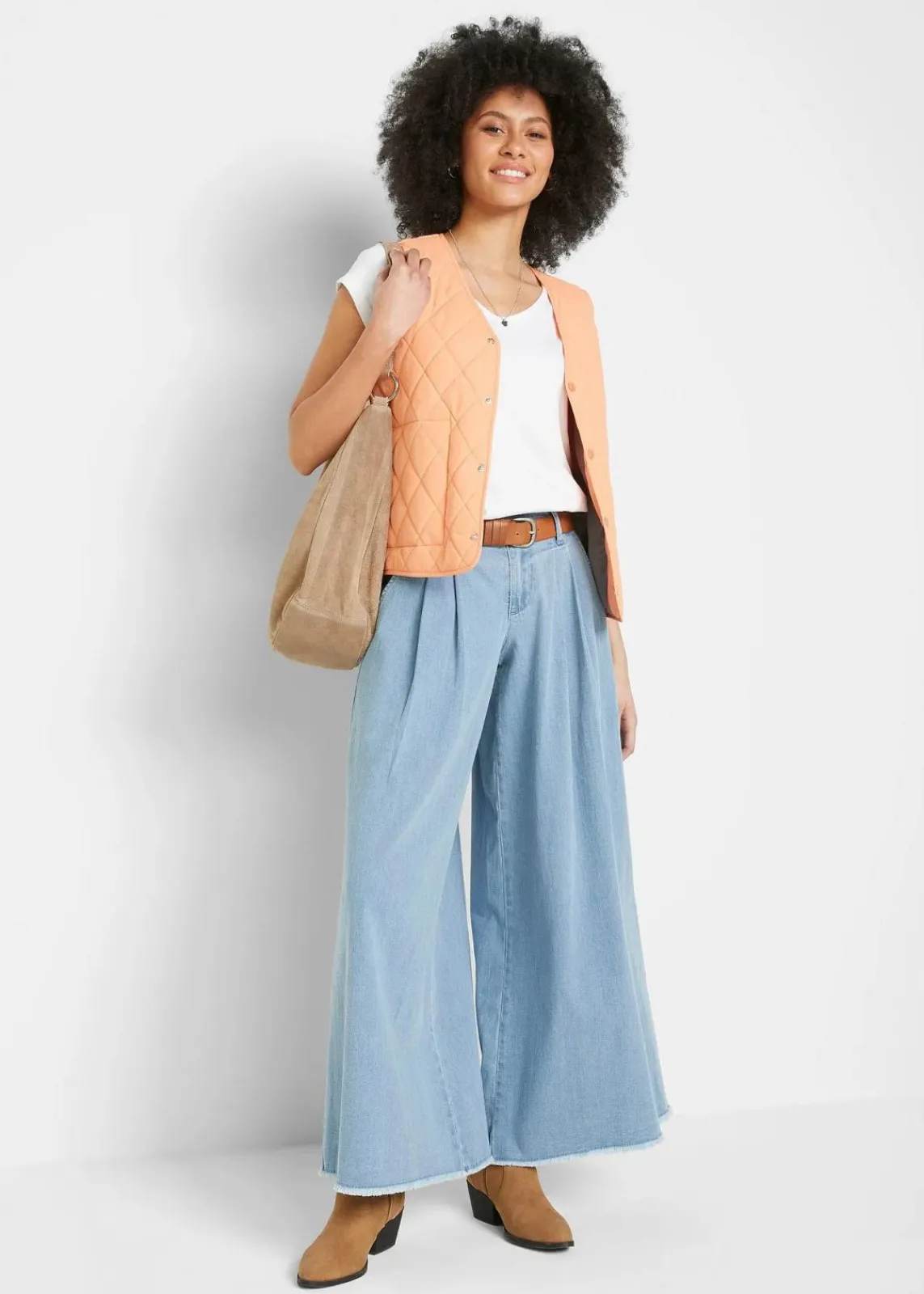bonprix Jeans|Bekleidung·Shirts & Tops^Wide-Leg-Jeans, Hosenrock hellblau denim